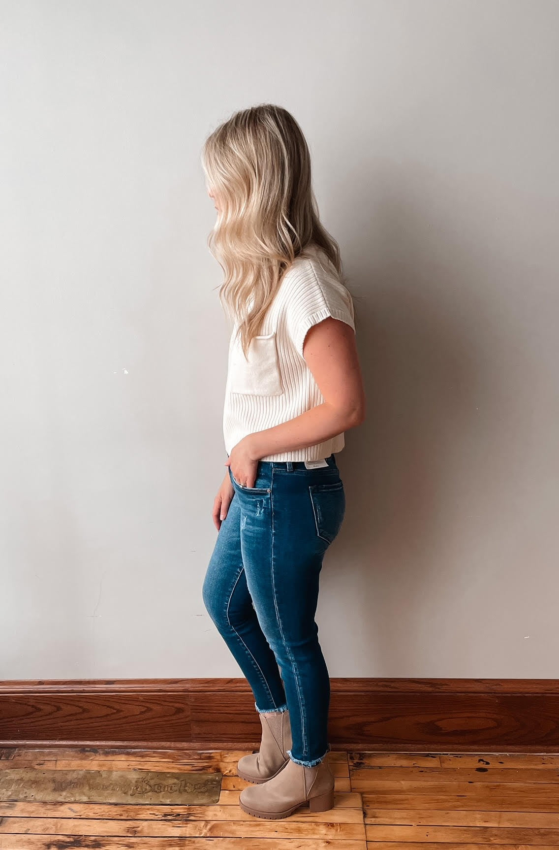 Mid Rise Raw Hem Skinny Jeans