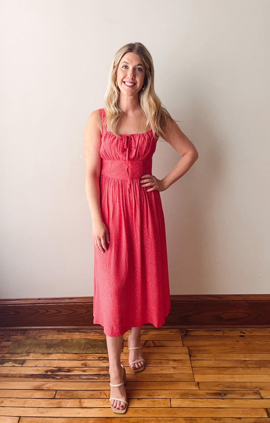 Nina Milkmaid Red Midi Dress