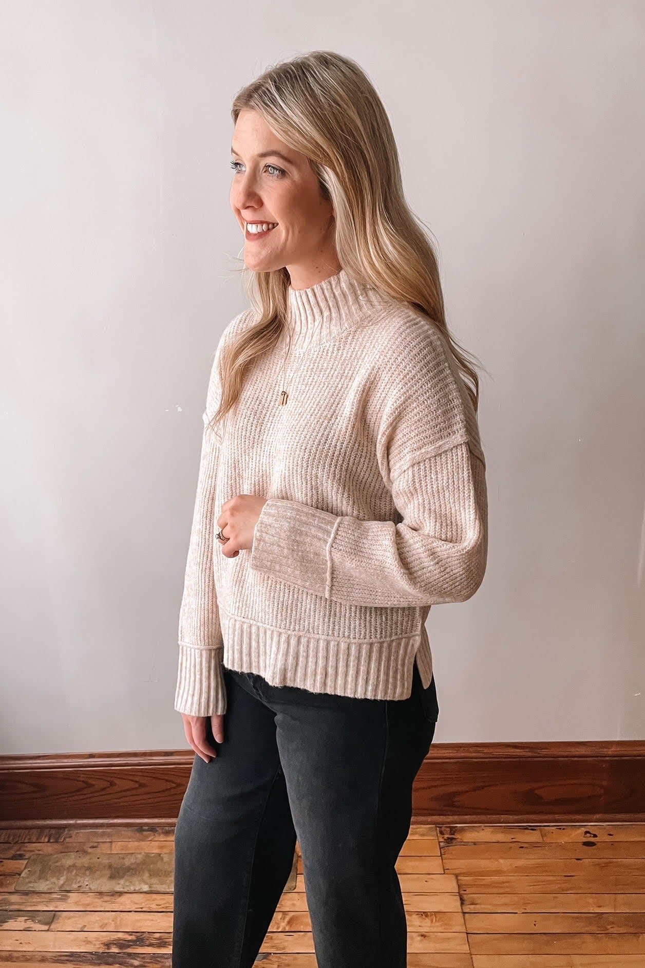 Oatmeal Mock Neck Sweater