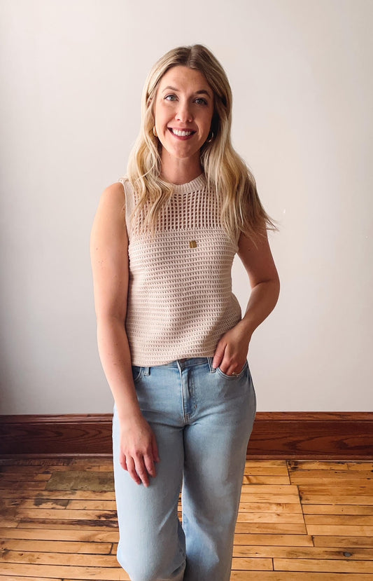 Oatmeal Pointelle Sweater Tank