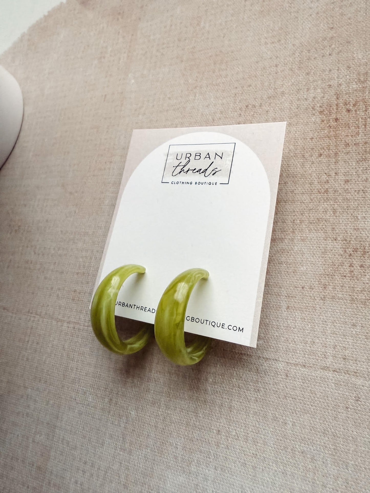 Olive Marble Hoop Earrings