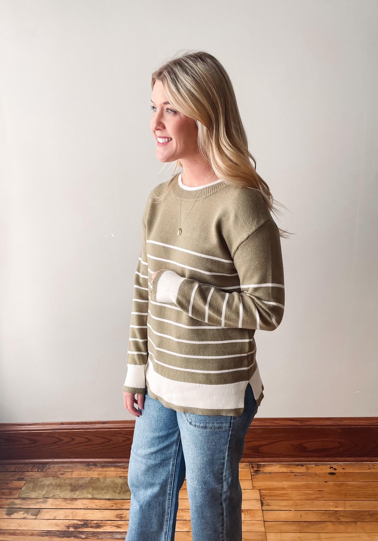 Olive Striped Sweater