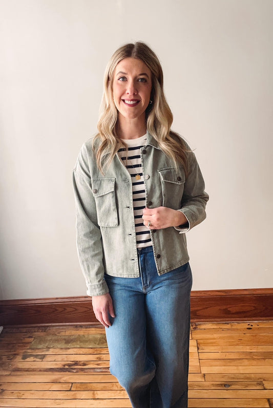 Olive Twill Crop Jacket