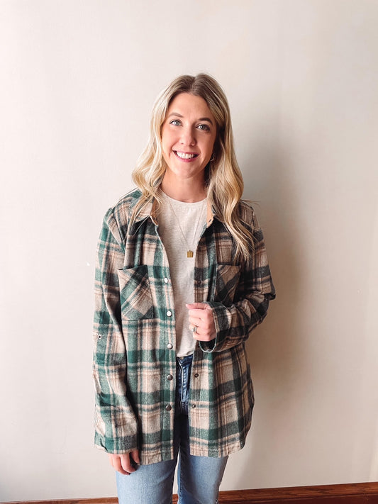 Olive Plaid Shacket