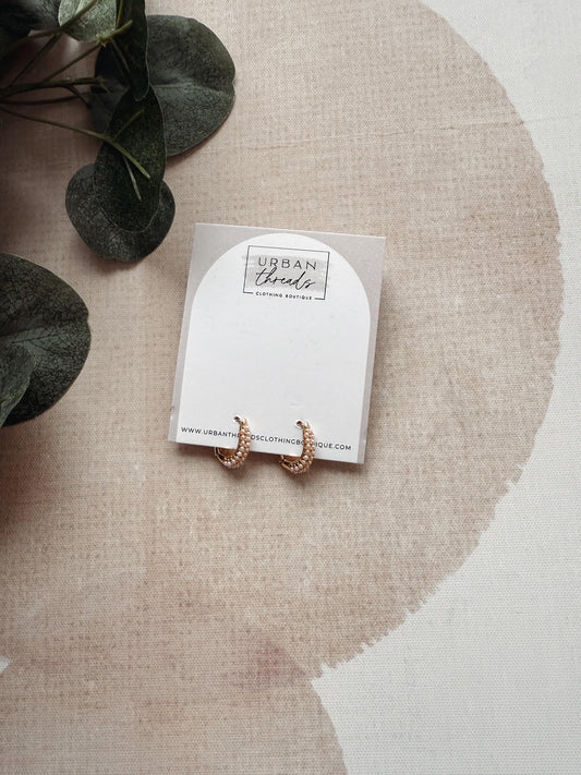 Oval Pearl Gold Huggie Earrings