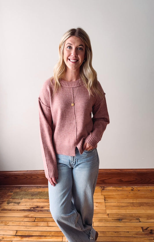 Pink Front Slit Sweater