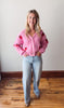 Pink Strawberry Embroidered Cropped Cardigan