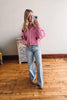 Pink Strawberry Embroidered Cropped Cardigan
