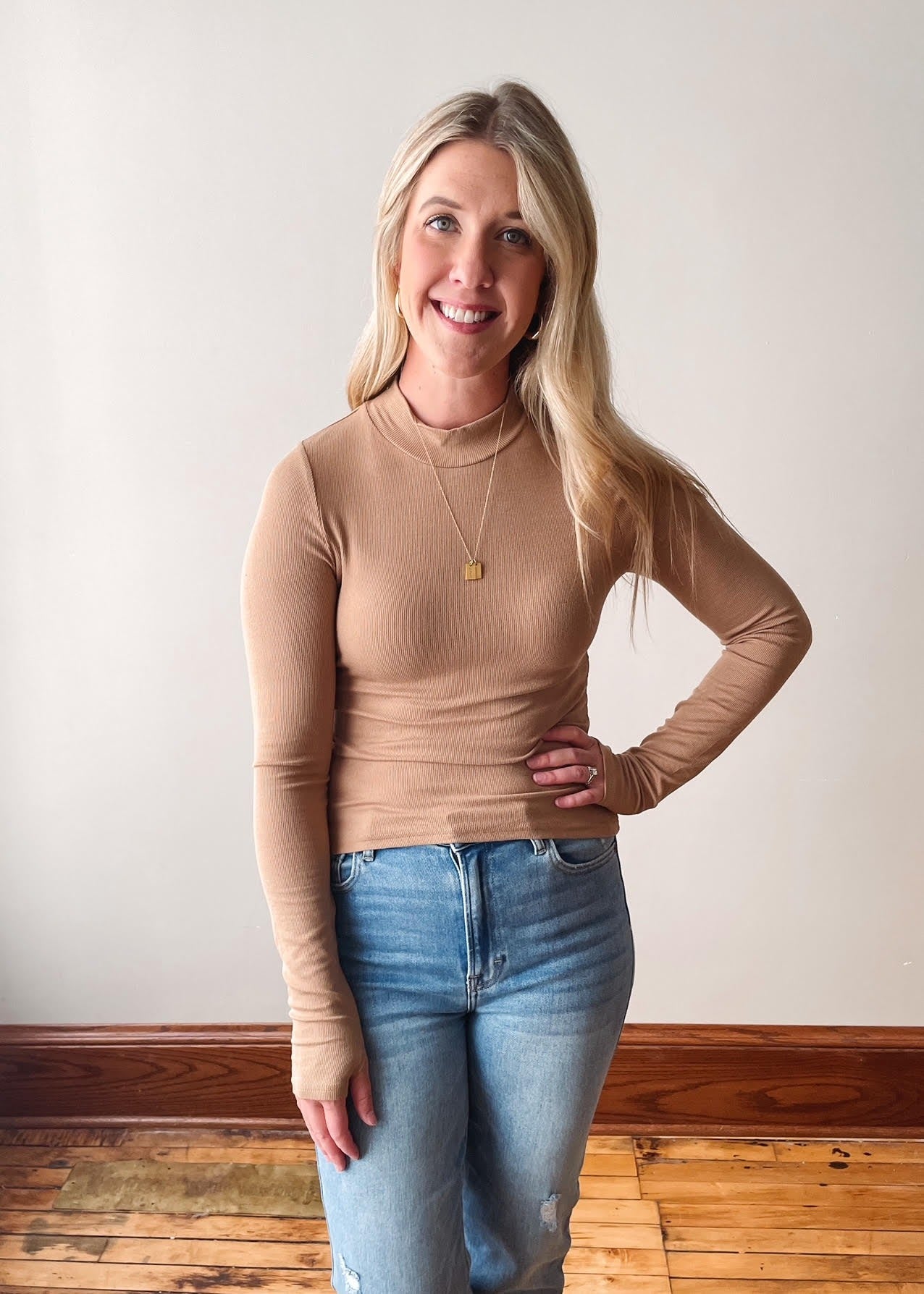 Ronan Taupe Mock Neck Knit Top