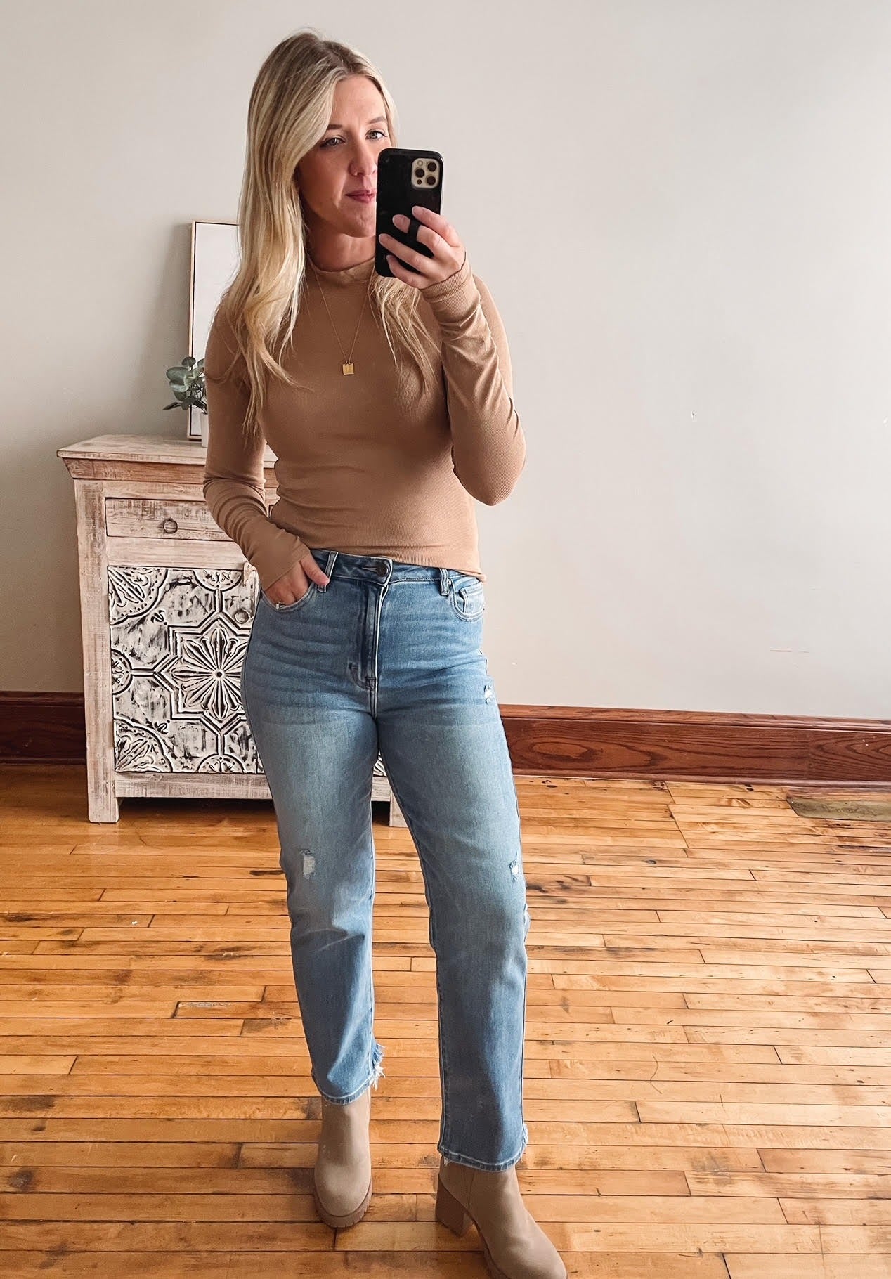 Ronan Taupe Mock Neck Knit Top