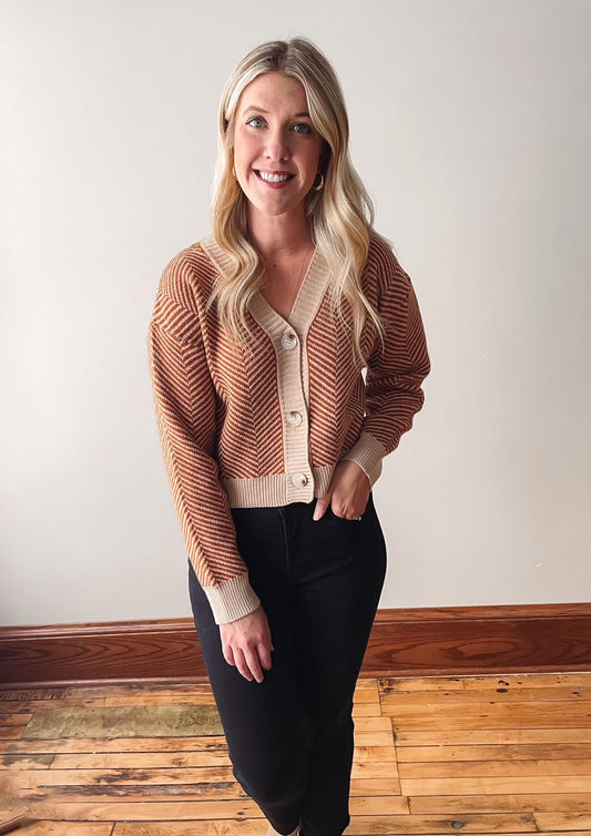 Rust + Ivory Button Cardigan