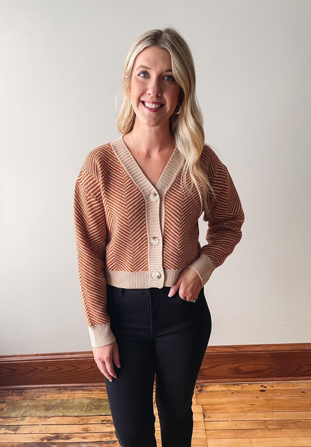 Rust + Ivory Button Cardigan