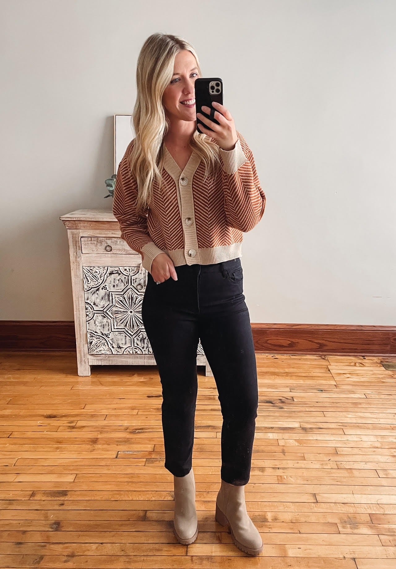 Rust + Ivory Button Cardigan