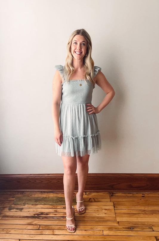 Sage Polka Dot Mini Dress