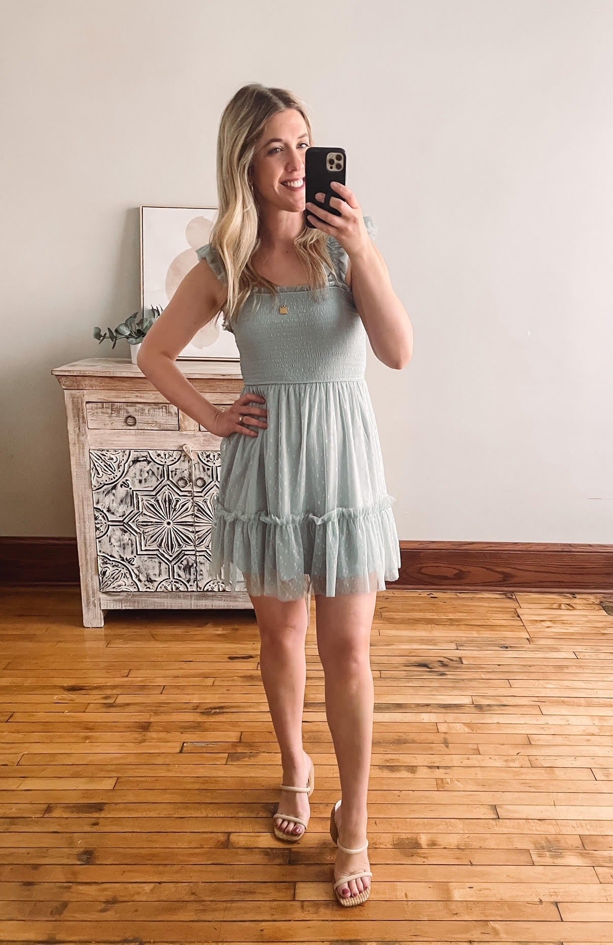 Sage Polka Dot Mini Dress