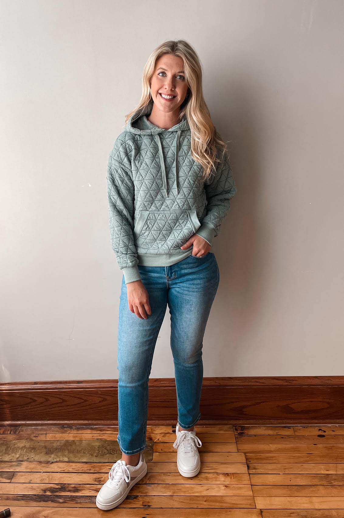 Sage Quilted Hooded Sweatshirt