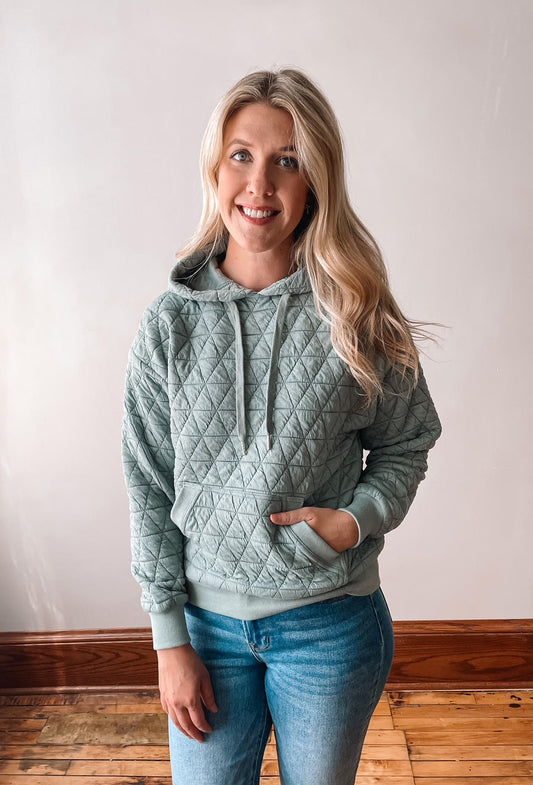 Sage Quilted Hooded Sweatshirt