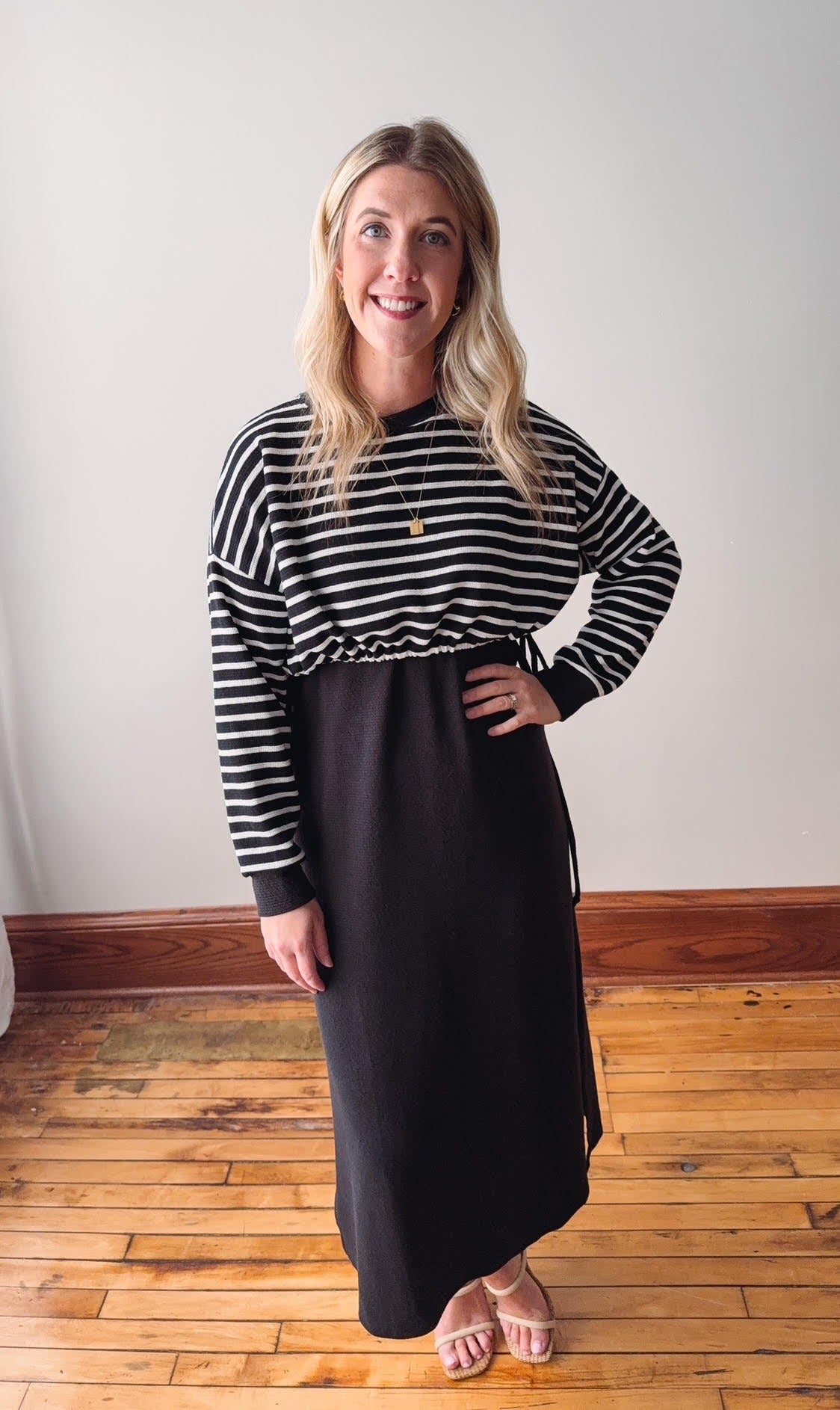Sasha Cloudy Black Striped Dress