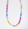 Colorful beaded necklace on a white background