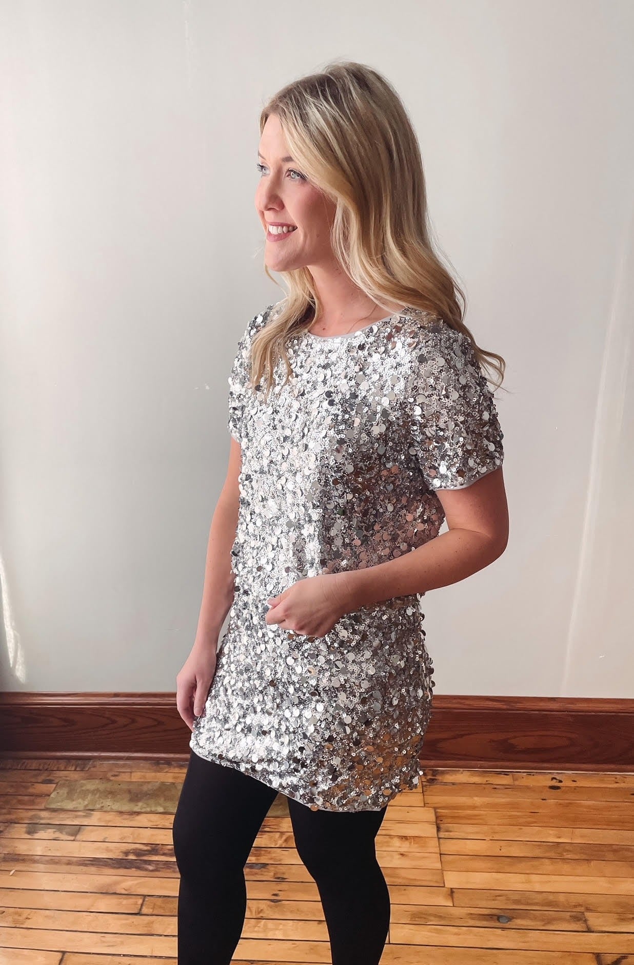 Silver Sequin Mini Skirt