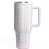 Floral-patterned mug with a white handle on a white background