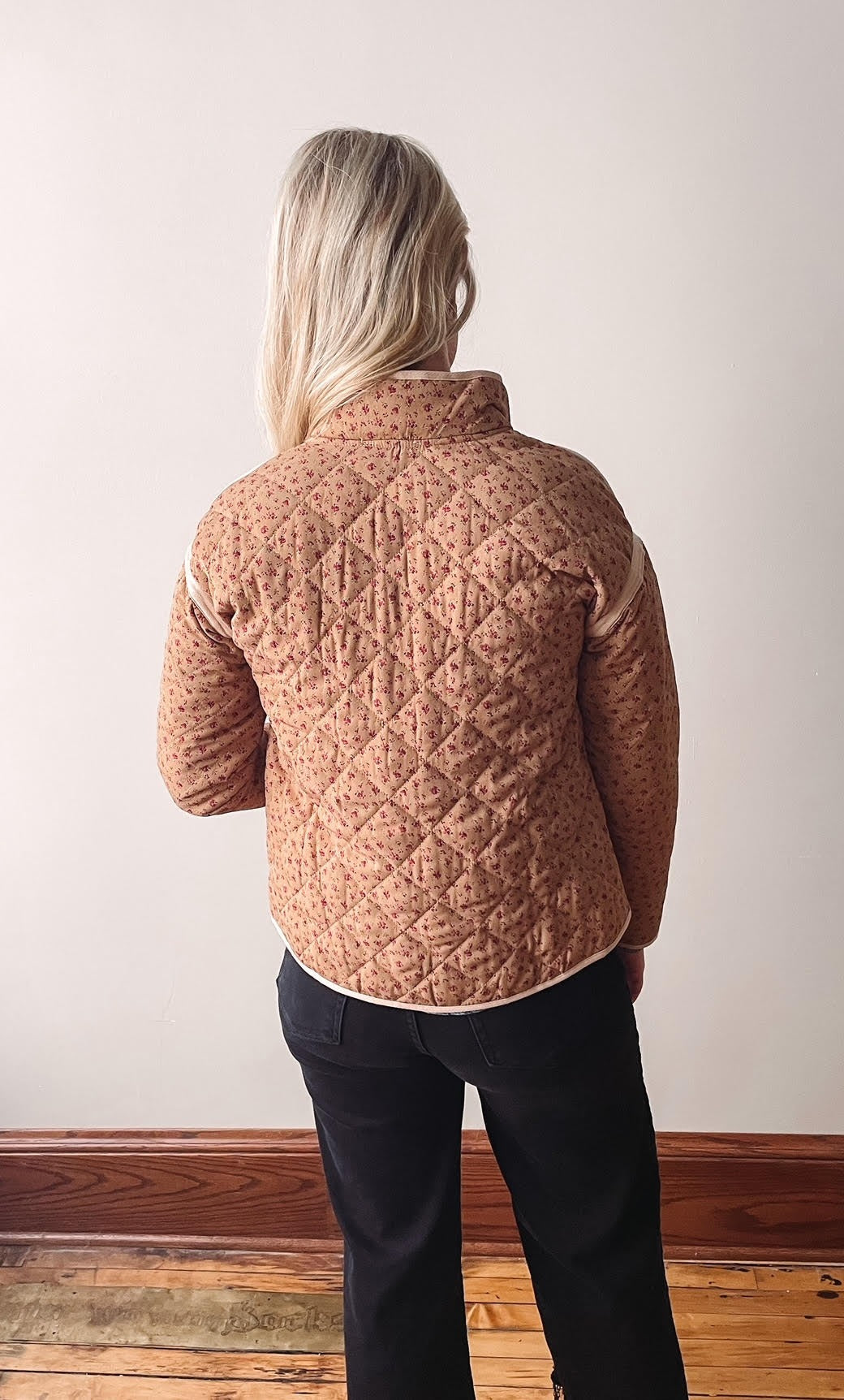 Taupe Floral Quilted Bomber Jacket