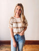 Taupe Striped Short Sleeve Sweater