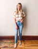 Taupe Striped Short Sleeve Sweater