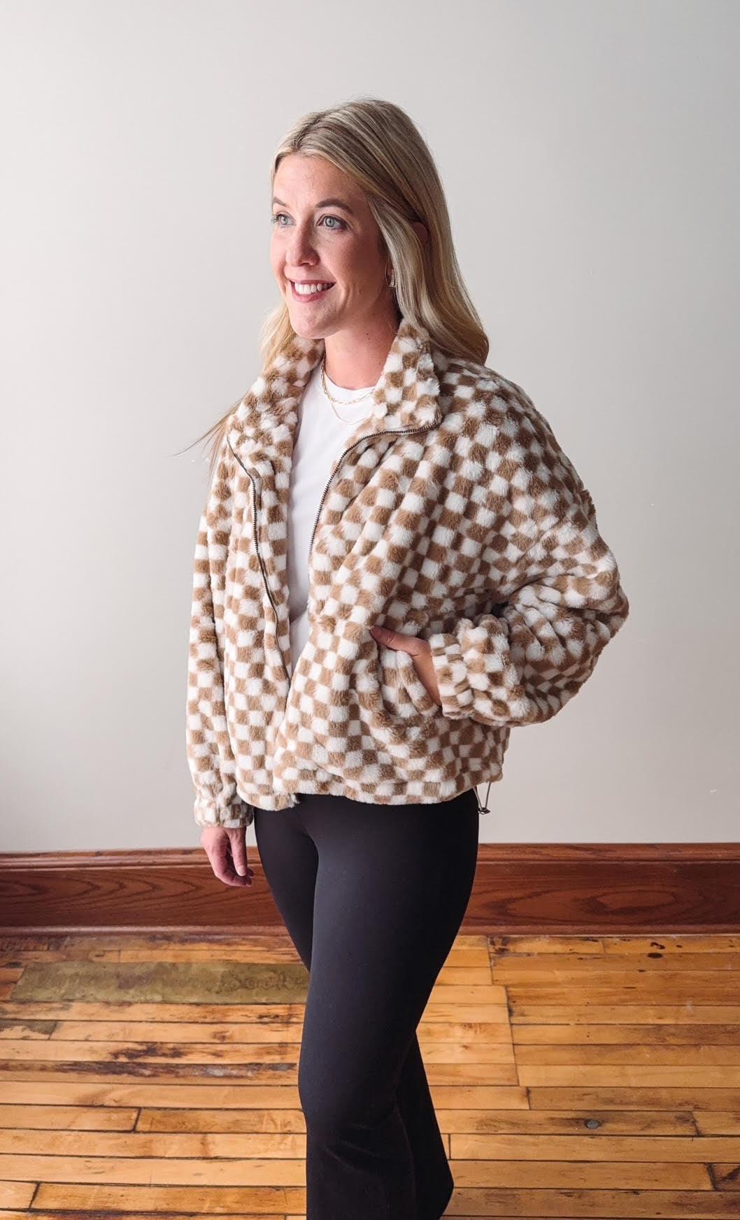 Taupe Checker Teddy Jacket