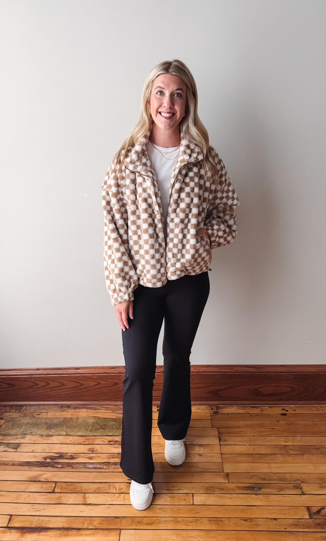 Taupe Checker Teddy Jacket