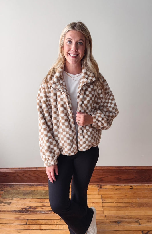 Taupe Checker Teddy Jacket