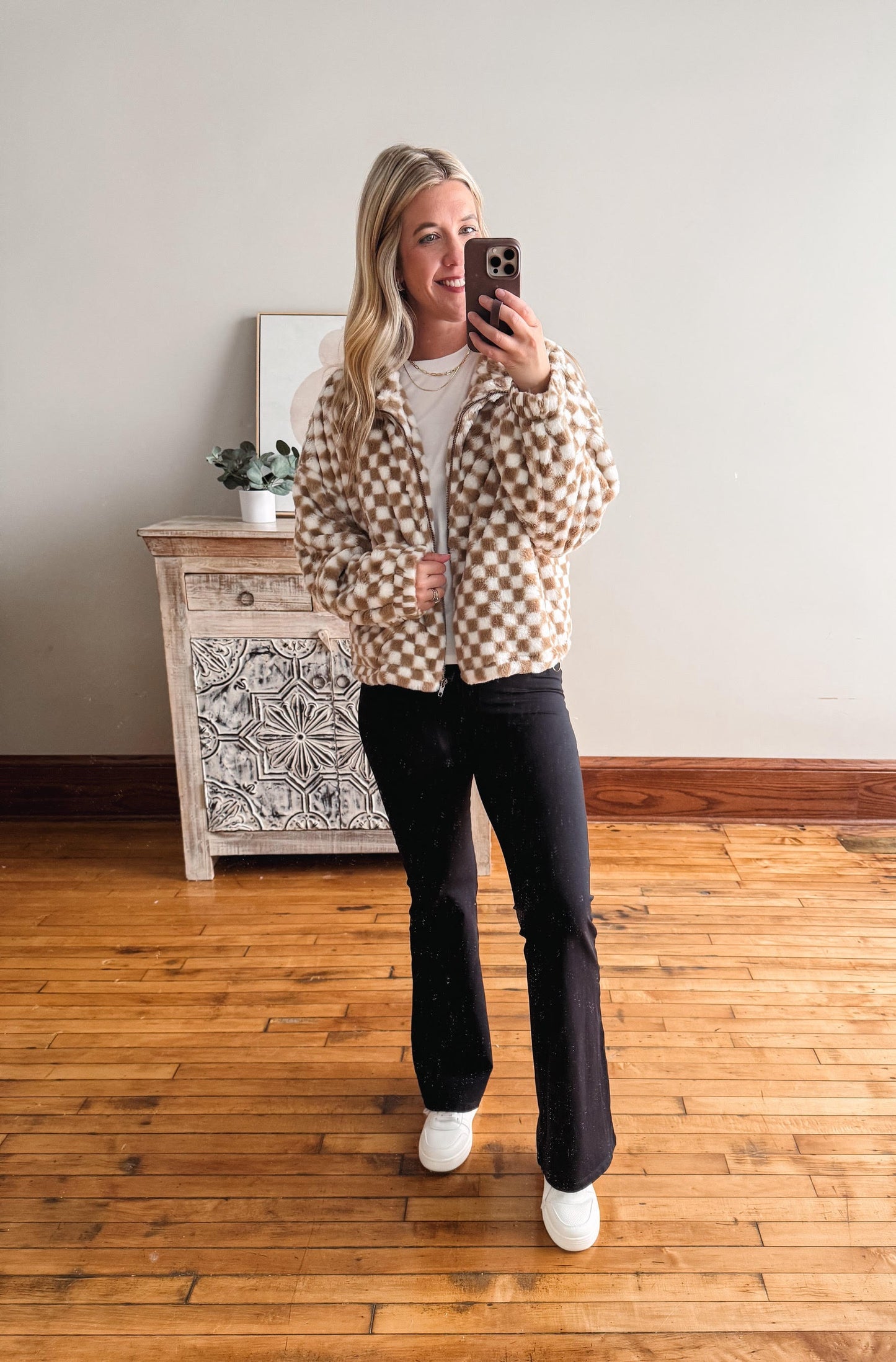 Taupe Checker Teddy Jacket