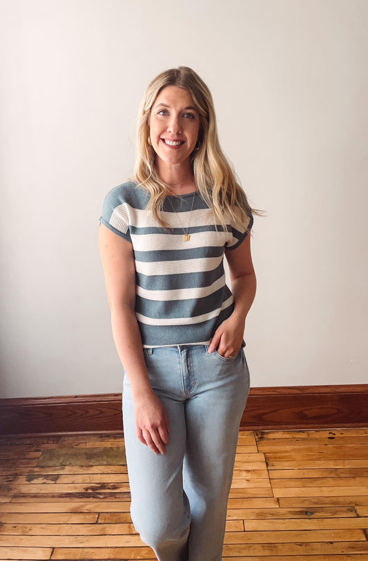 Teal Short Sleeve Sweater Top