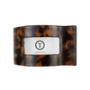 Tortoiseshell patterned product with a brand label on a white background