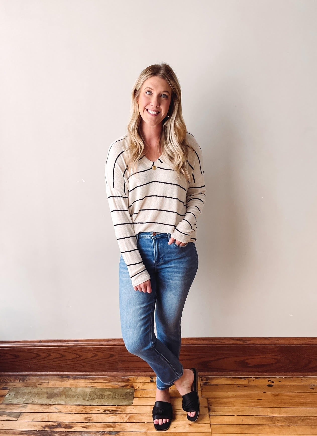 V Neck Striped Long Sleeve Top