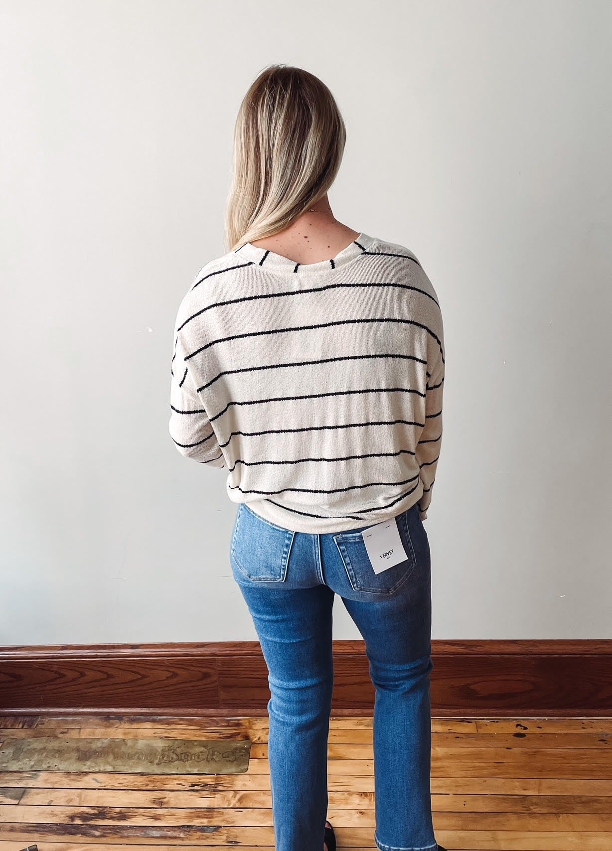 V Neck Striped Long Sleeve Top