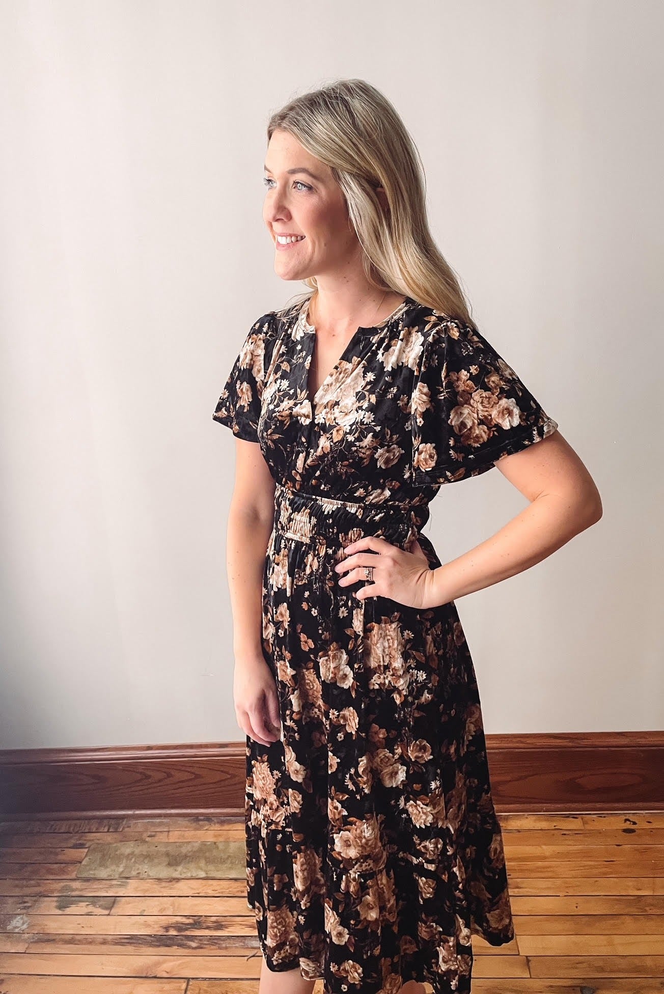 Floral Velvet Midi Dress