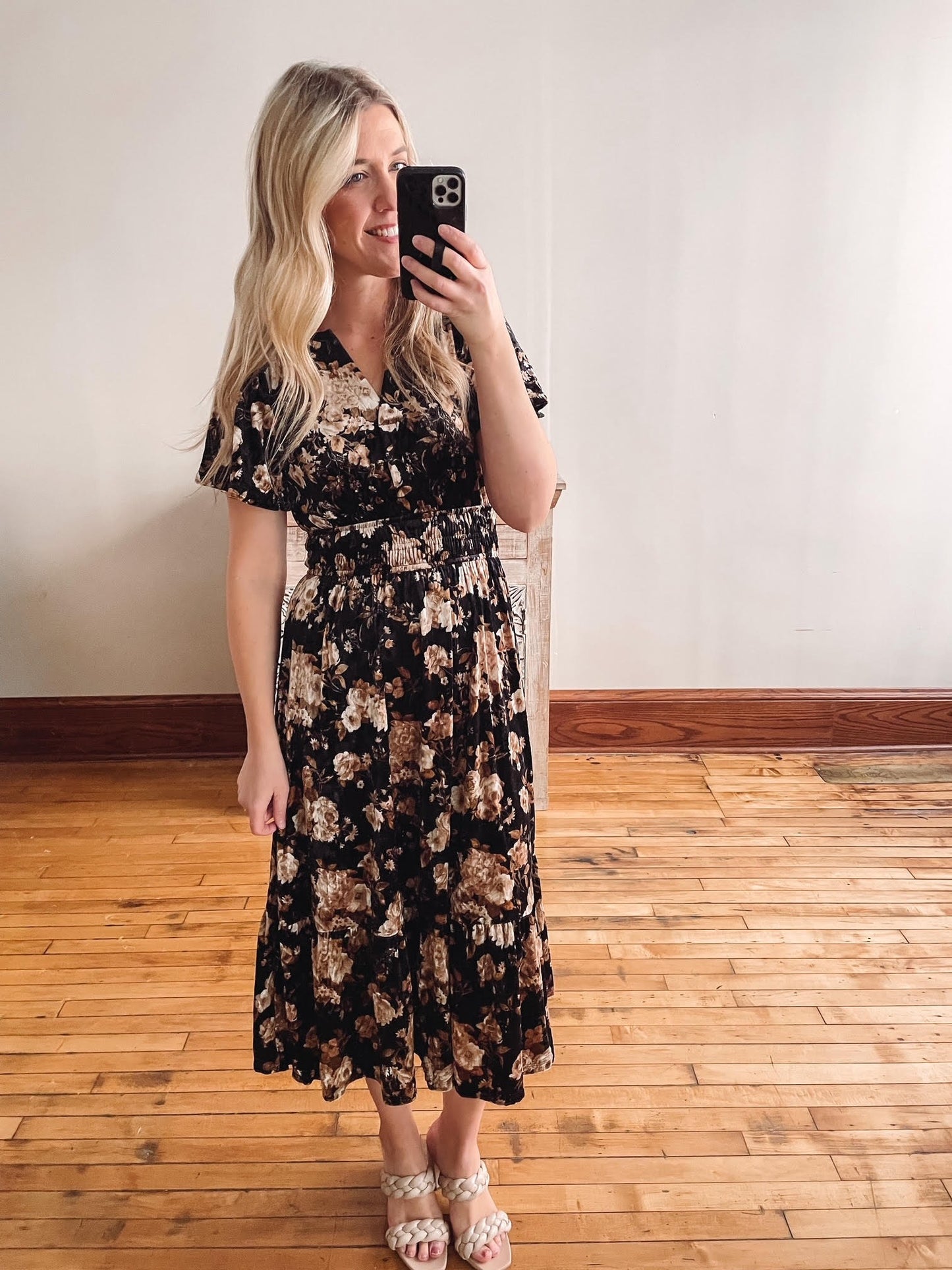 Floral Velvet Midi Dress