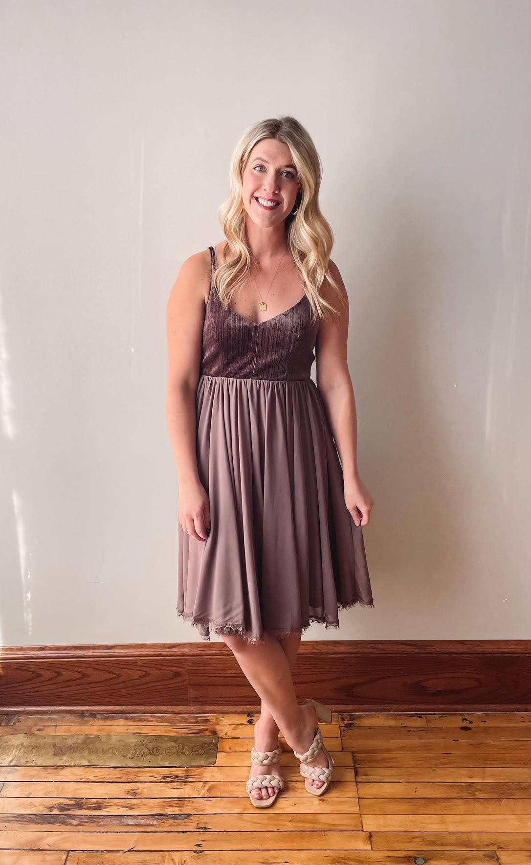 Velvet + Chiffon Taupe Dress