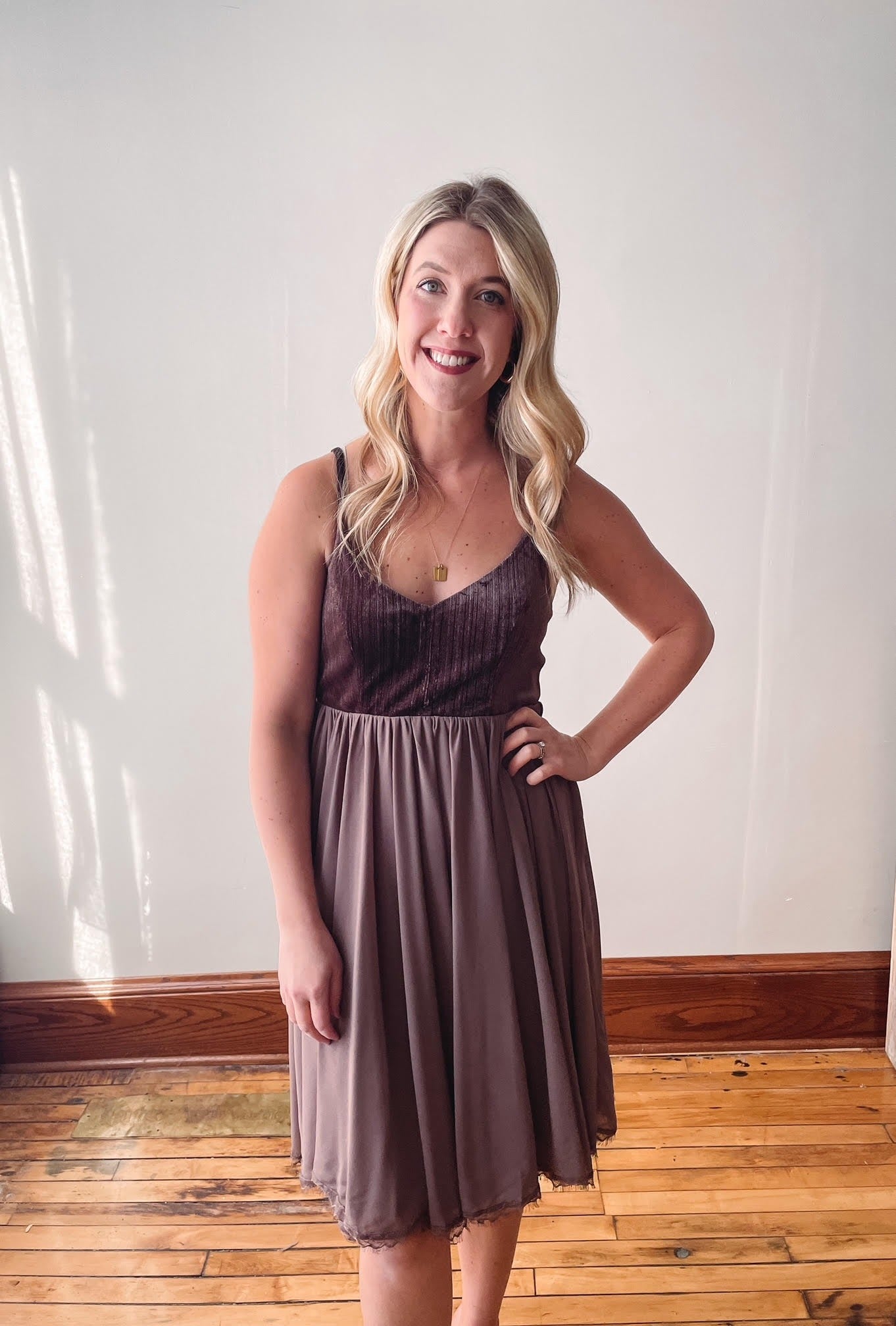 Velvet + Chiffon Taupe Dress