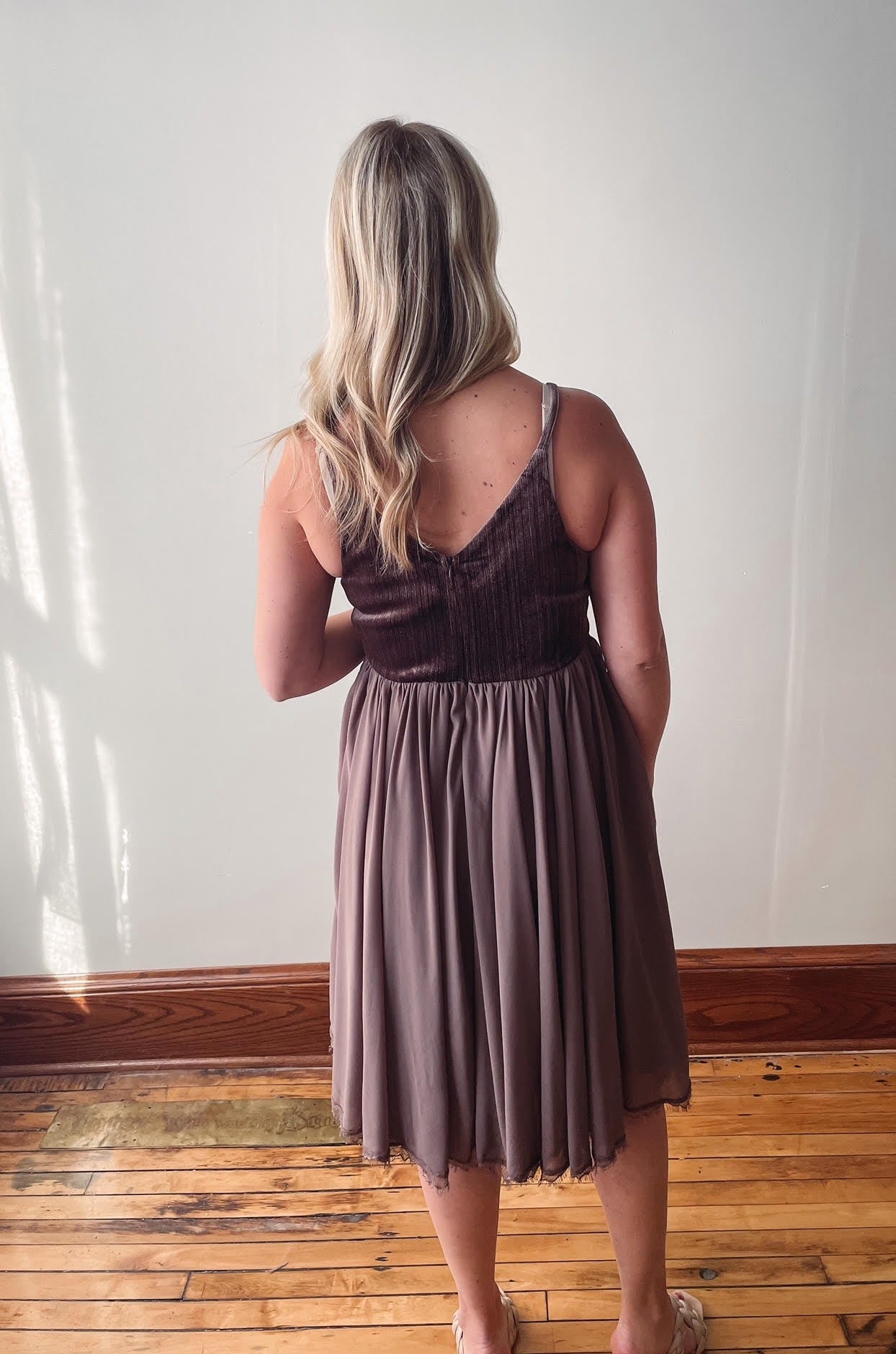 Velvet + Chiffon Taupe Dress