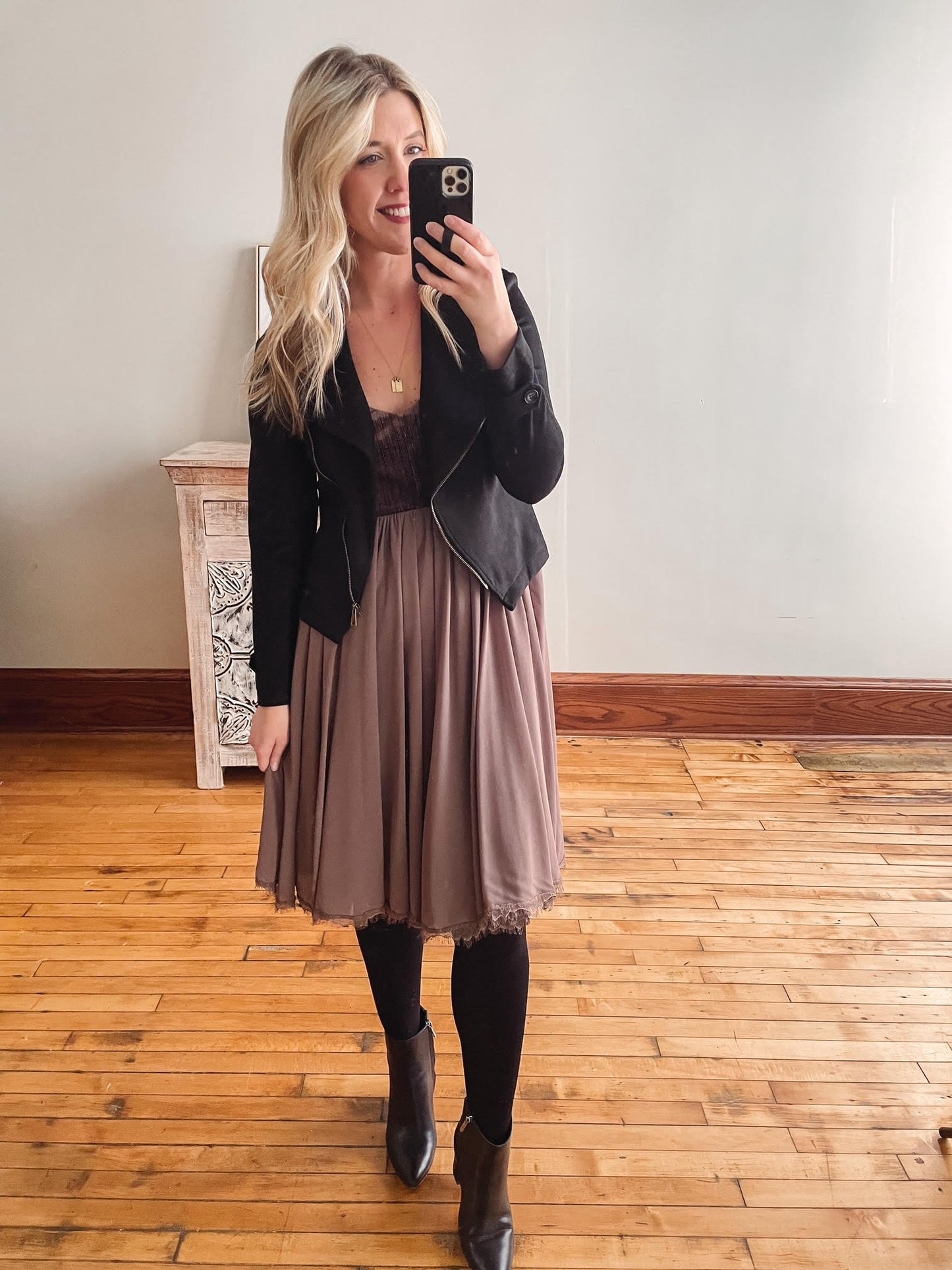 Velvet + Chiffon Taupe Dress