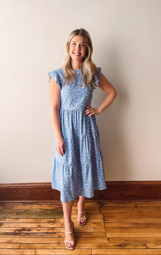 Vintage Blue Floral Print Maxi