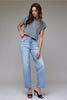 Light Wash Stretch Raw Hem Classic Straight