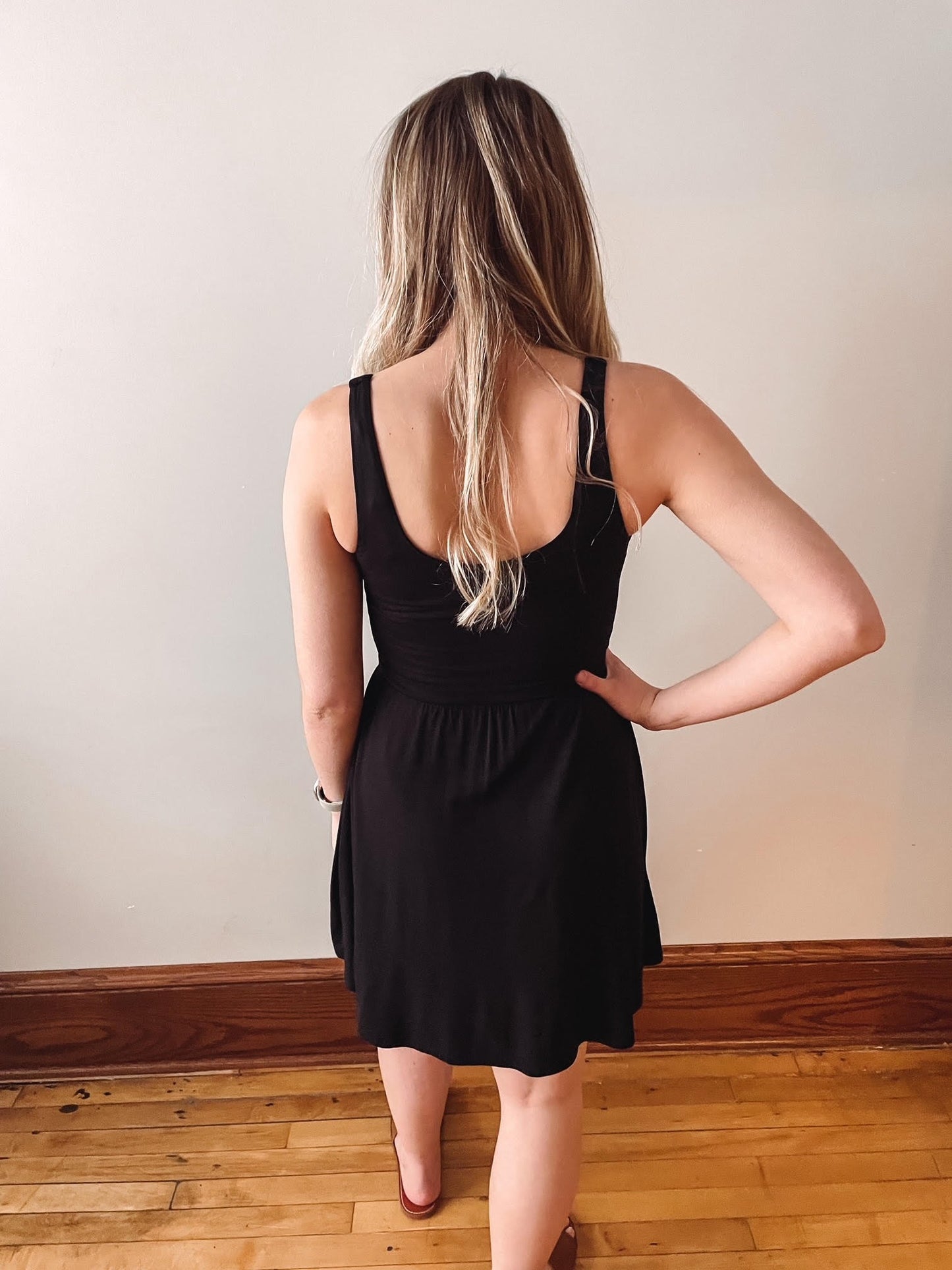 Black Square Neck Mini Dress