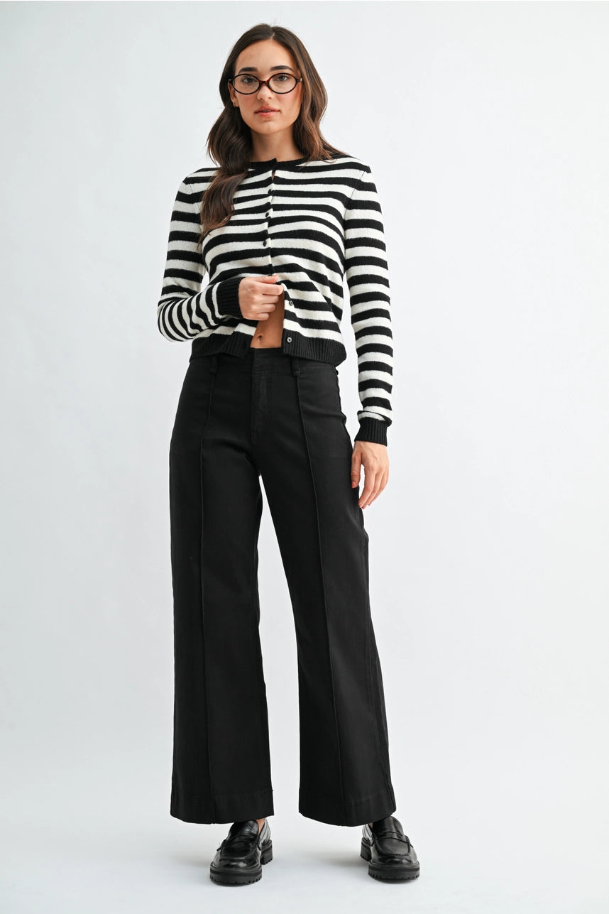 Black Twill Wide Leg Trouser