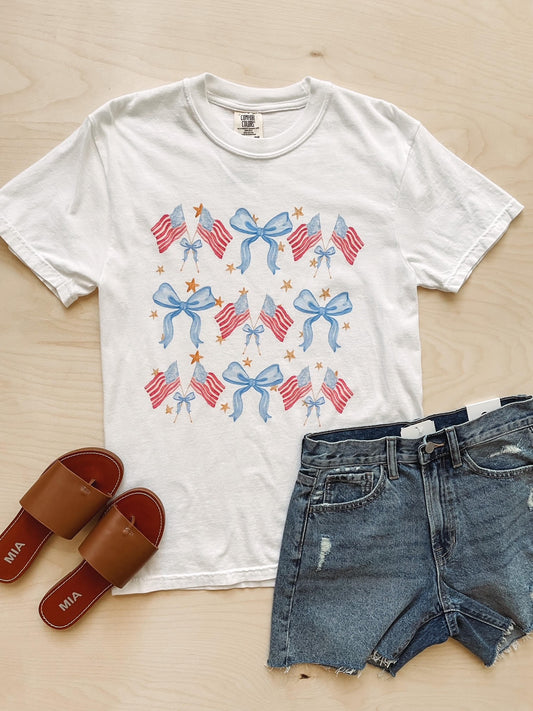 USA Flags + Bows Graphic Tee