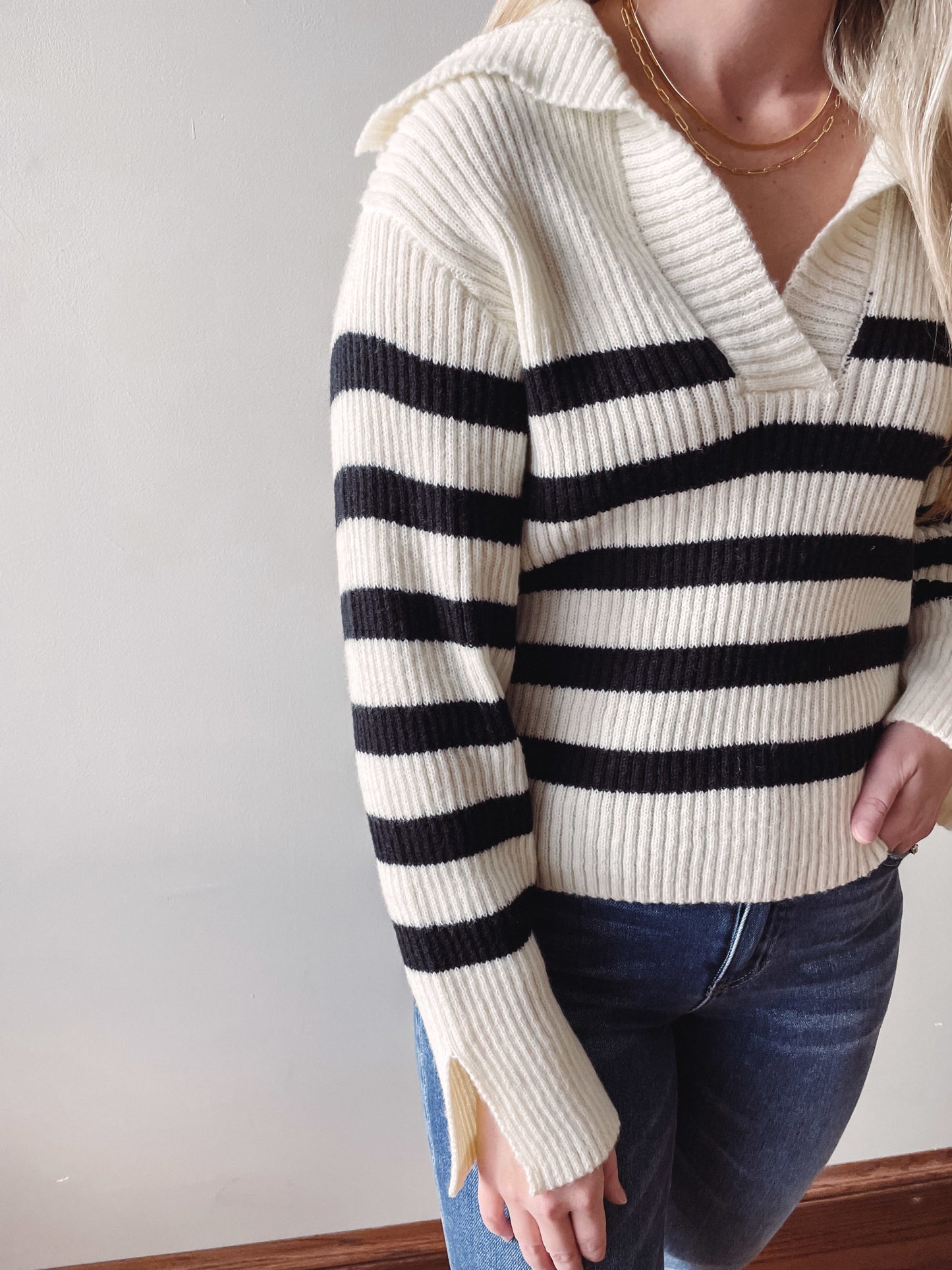 Carmen Cream Striped Collar Sweater