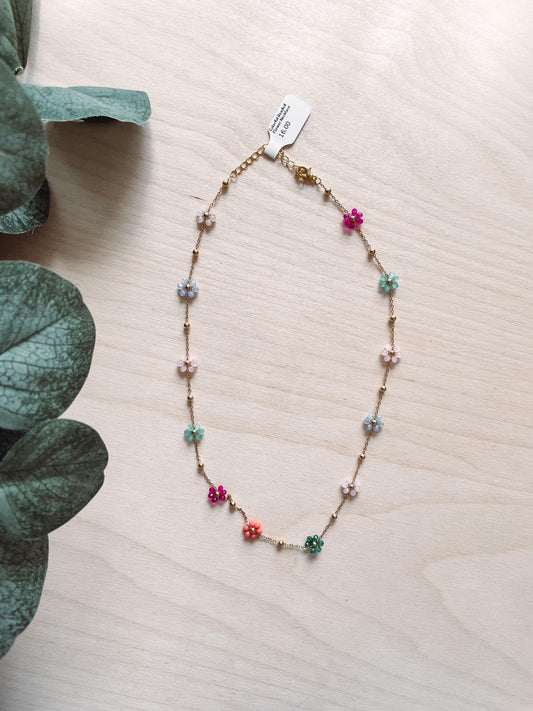 Colorful Beaded Flower Necklace