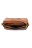 Brown leather bag with open compartment on a white background